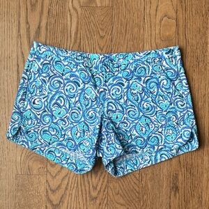 Lilly Pulitzer Shorts Size 0 Blue Aqua White Print 4” Inseam